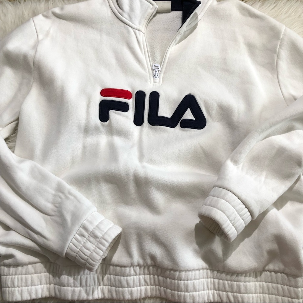 Fila quarter zip sweatshirt XXL white graphic sweater long sleeve shirt jacket